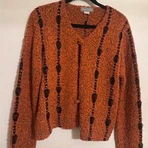 Vintage Ann Trinity Boucle Knit Cardigan in Pumpkin Orange – Size L